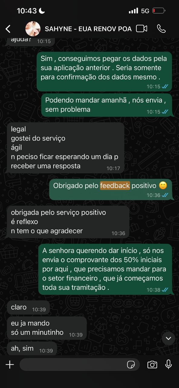 Depoimento cliente Sahyne - Feedback positivo sobre consultoria de visto