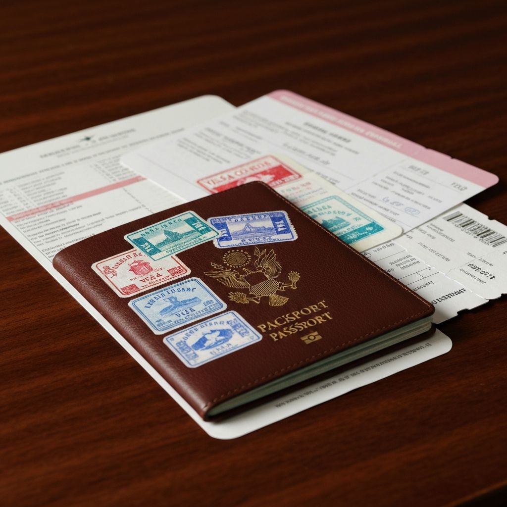 Documentos de viagem e passaporte com vistos internacionais